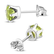 5mm Round Prong-Set Peridot Sterling Silver Stud Earrings - e444